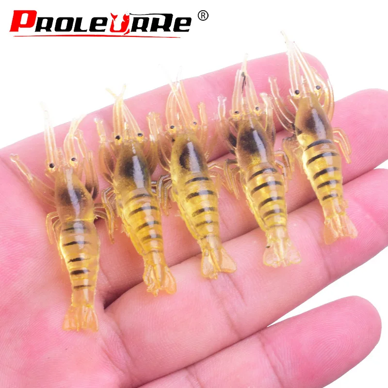 5Pcs/lot Soft Shrimp Fishing Lures 45mm 1g Artificial Shrimp Baits Silicon Shrimp Wobbler Jig Swivel Bass Lure Fishing tackle