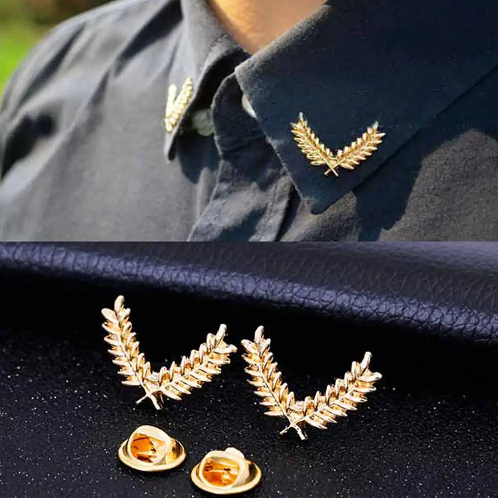 KISSWIFE Fashion suit shirt collar wheat ear brooch three-dimensional collar pin brooch couples jewelry men and women jewelry