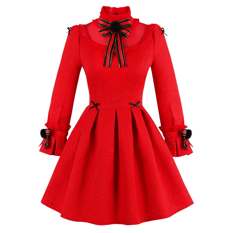 Princess sweet lolita red dress Candy rain Bow decoration a-line Stand collar ball top stile europeo design giapponese C16CD6196