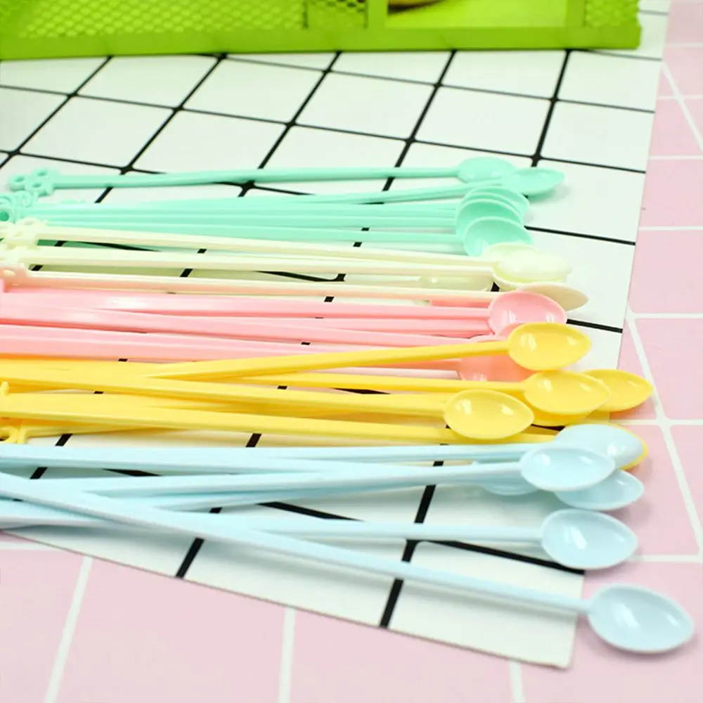 30pcs/set Candy Color Plastic Coffee Spoon Mini Coffee Stirrer Spoon Drinking Tools