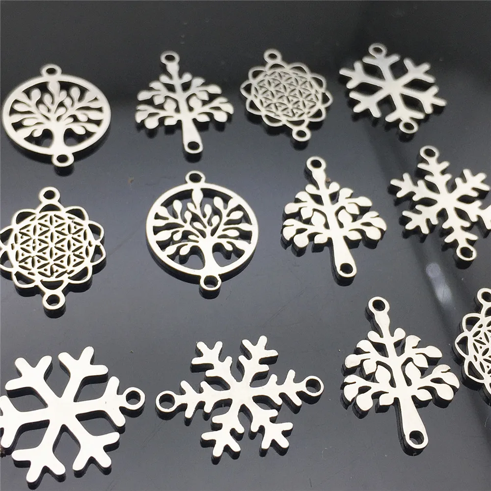 Christmas Snowflakes Tree Connectors 10pcs Stainless Steel Connector Necklace Bracelet Findings Diy Earrings Jewelry Making Tool