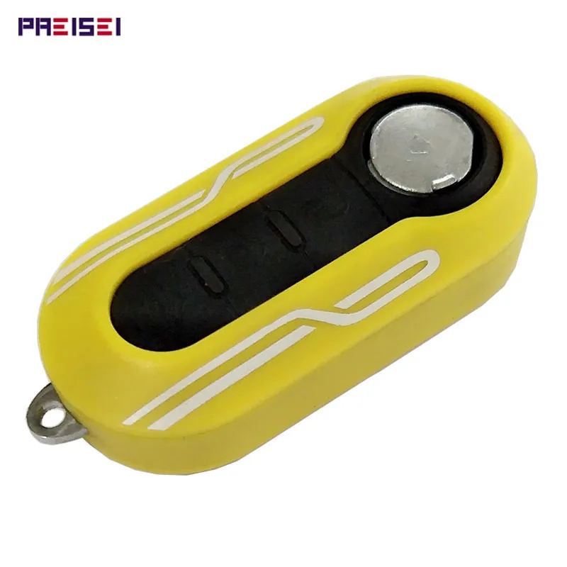 

PREISEI Yellow Car Key For Fiat 500 Remote Flip Key Covers Fob Replacements