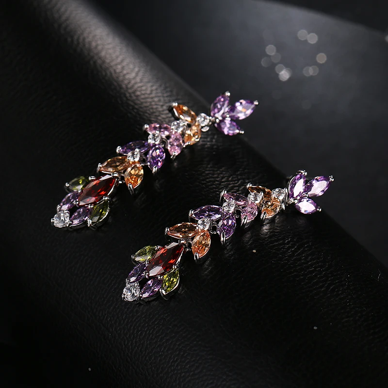 Emmaya Fashion Wedding Jewelry Multi Color Zircon Earrings White Gold Color Earrings for Women Party Accessories