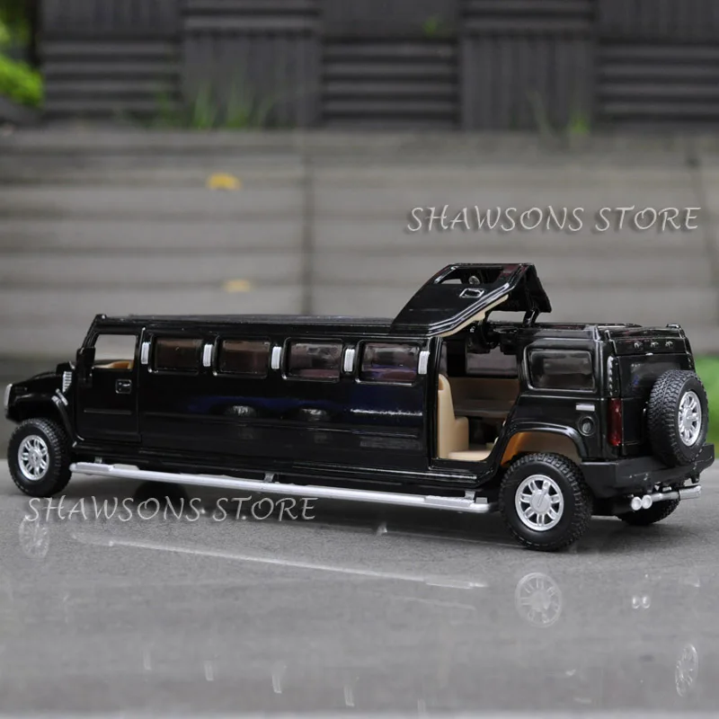 1:32 Scale Diecast Car Model Toys Pull Back H2 Stretch Limousine Miniature Replica W/ Sound Light