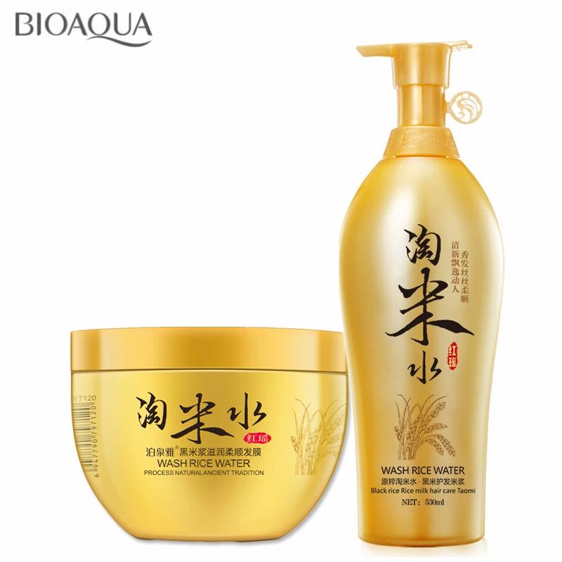 BIOAQUA Tradition Wash Rice Water 500ML Anti Dandruff Shampoo+500ML Wash Rice Water Hair Mask Repair Damaged Hair Care Sets