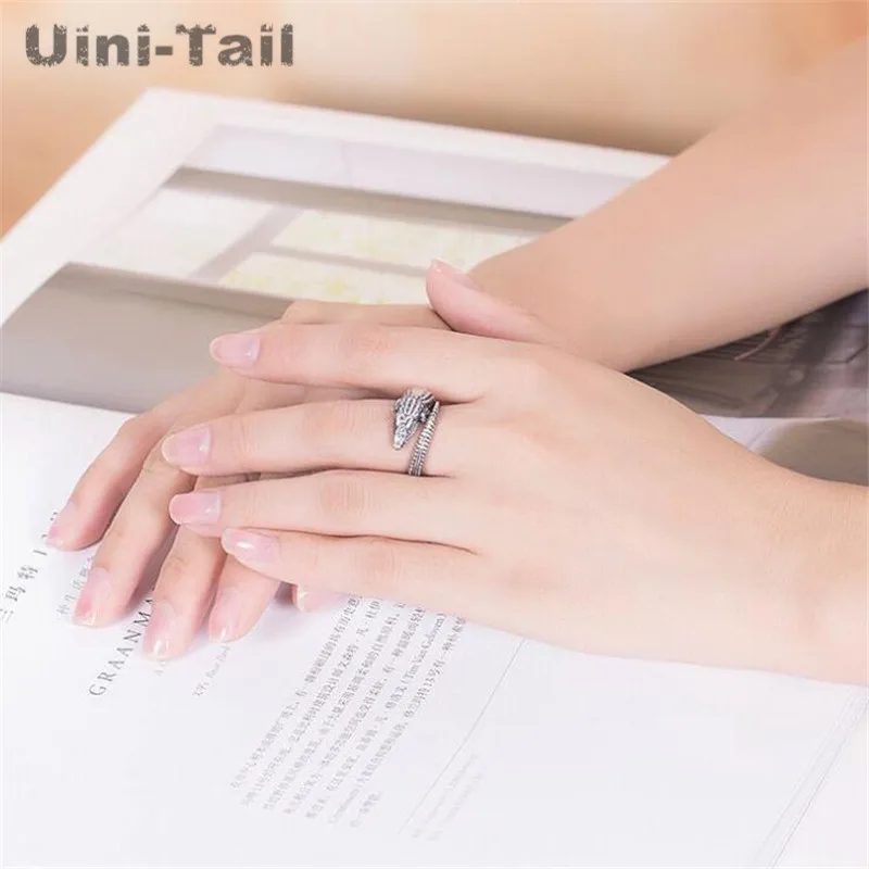 Uini-Tail new listing 925 Tibetan silver retro small crocodile opening ring European and American fashion trend high quality