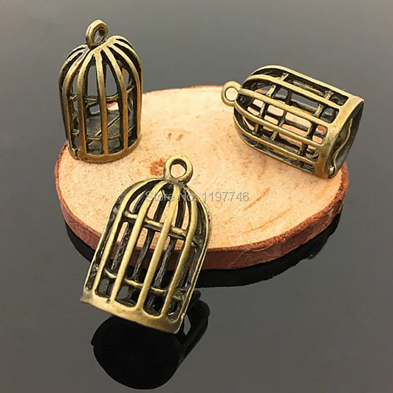 Cage Zinc Alloy Antique Bronze Tone 3D Bird Cage Pendant Charms Diy Metal Pendants For Necklace Bracelets Making 15x24mm 10pcs