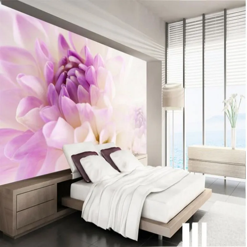 wellyu Custom large fresco purple chrysanthemum modern minimalist background wall  wallpaper papel de parede para quarto