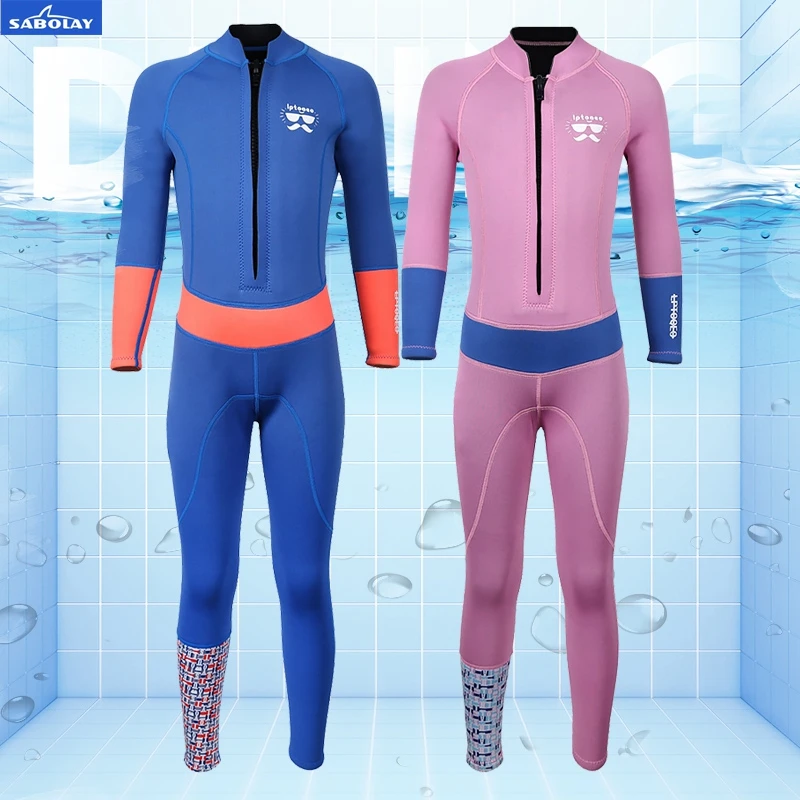 SABOLAY Kids 2MM Neoprene Swimsuit Wetsuits  Children's Swimwear Long Sleeve Elastic Diving Suits Snorkeling Surfing Rash Guards