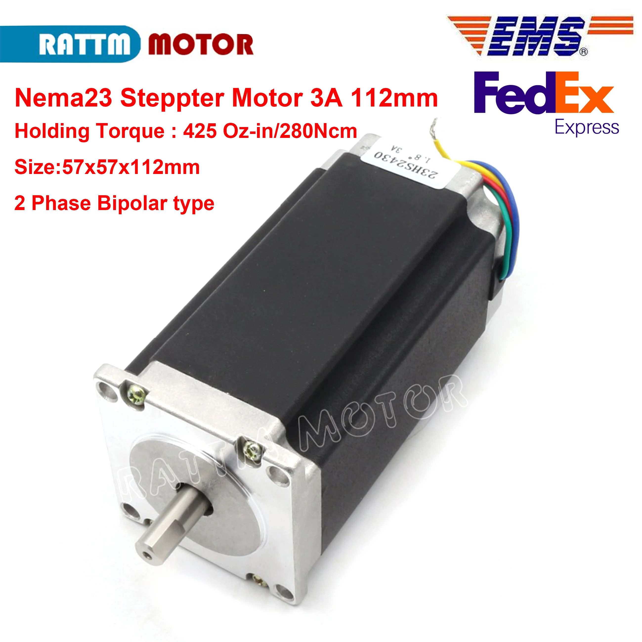 CNC 1.8 Deg Nema 23 stepper motor 112mm single 8mm shaft 2.8N.m 425 Oz-in / 280Ncm 3A 4 wires 23HS2430