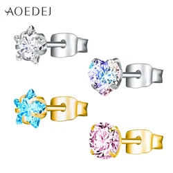 AOEDEJ 3-8mm Gold Color Star Earrings Stud Stainless Steel Stud Crystal Earrings Pink For Women Girls Heart Earrings Colored