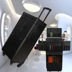 Hot!New Men Retro Diamond texture Trolley Cosmetic case,Nails Makeup Toolbox Rolling luggage bag,Beauty Tattoo Trolley Suitcase