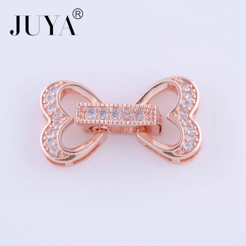 Jewelry Findings Components Micro Pave CZ Rhinestone Heart Clasps For DIY Making Pearl Bracelets Necklaces Accessories gift