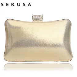 SEKUSA Simple Design Metal Diamonds Evening Bags Black/Gold/Silver Chain Shoulder Day Clutches Purse Evening Bags