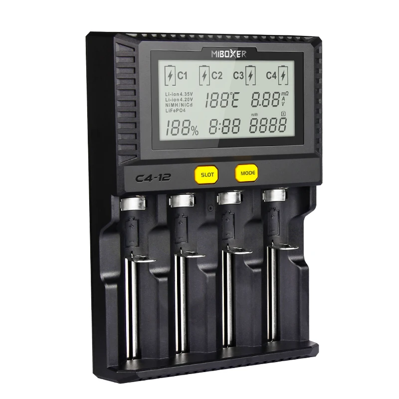 Miboxer 4Slots 3A/slot LCD Screen Battery Charger for Li-ion/Ni-MH/Ni-Cd/LiFePO4 18650 14500 26650 AAA AA rechargeable batteries