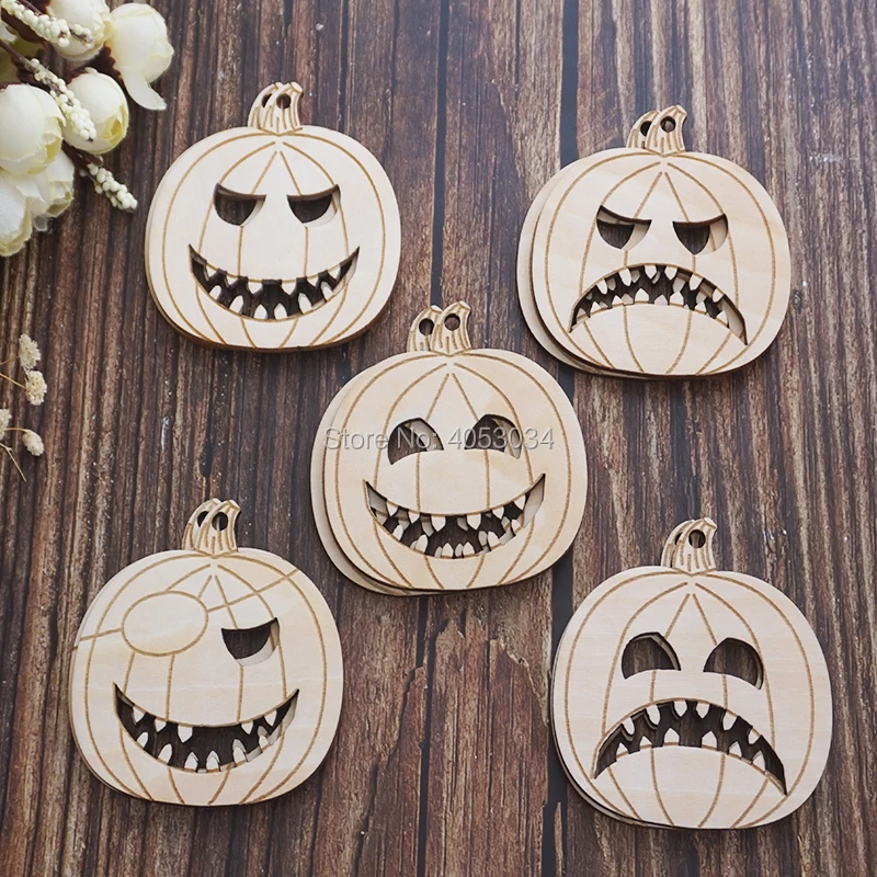 Wooden Halloween Pumpkin Face Mix Craft Shapes