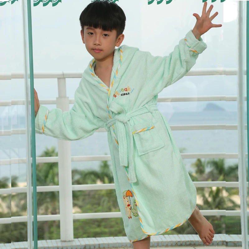 Summer  Bathrobes Kids Big Boys 100% Cotton Hooded Pajamas Spring Summer Autumn Warm Sleepwear Mother Robe Cartoon Robes