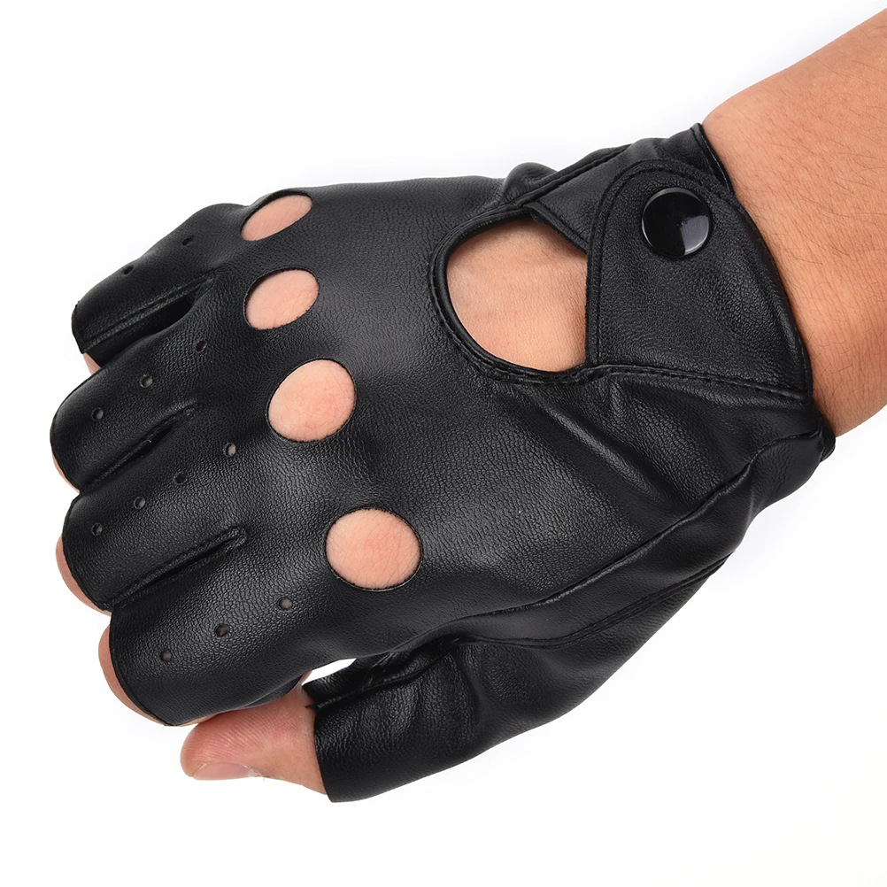 1 Pair Fashion Motor Punk Gloves Unisex Black PU Leather Fingerless Gloves Solid Female Half Finger Driving Women Men