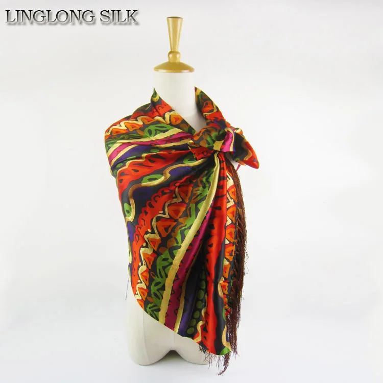 

100% Silk Charmeuse Satin Tassel Scarf 55cm*160cm Long Scarf Women Pure Mulberry Silk Scarves Fashion Shawl Tassel Scarf Stripe