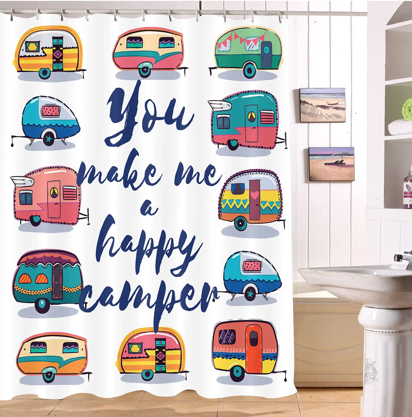 Funny Car Shower Curtain Liner Bathroom Set Waterproof Fabric Hooks