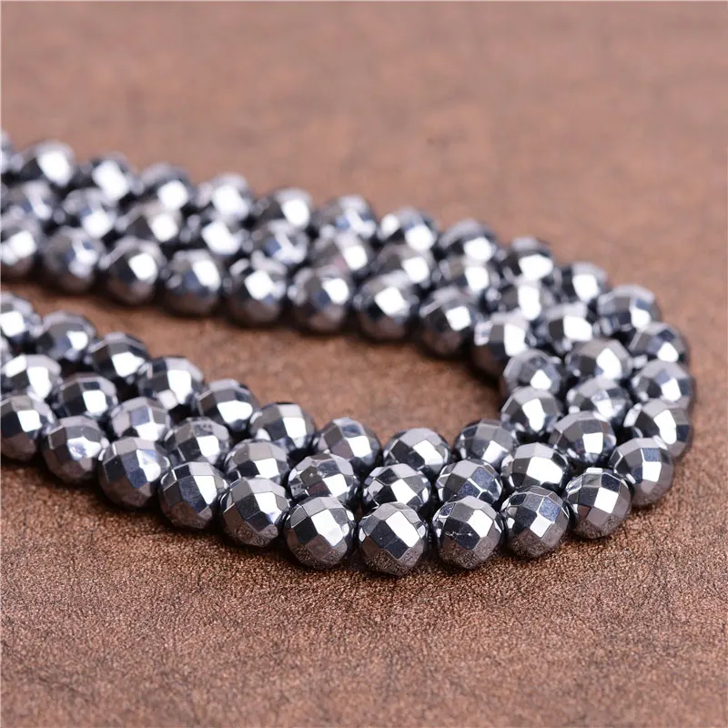 6-14mm Natural Terahertz Stone Beads 15\'\' Round Faceted Gray DIY Loose Beads For Jewelry Making Beads Men Bracelet Necklace Gift