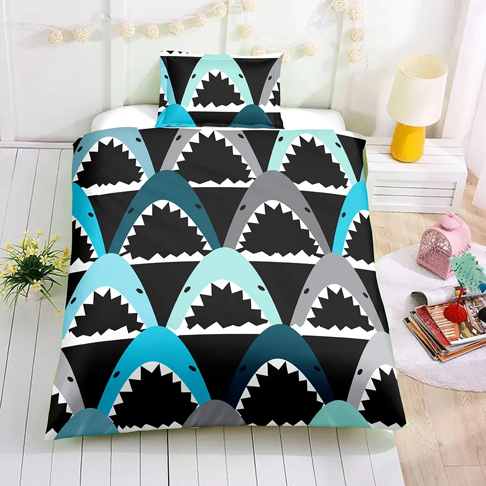 AHSNME Special Promotion! ! ! Shark Dental Bedding Set Fish Quilt Cover Home Textiles USA and Australian and European Sizes