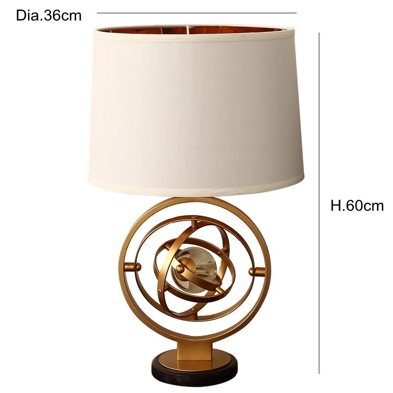 New Classical Simple Personality Creative Crystal Ball Table Lamp Foyer Bedroom North Model Room Gold Iron Art LED Reading Lamp