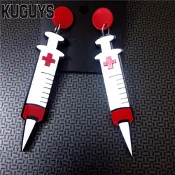 KUGUYS Acrylic Nurse Syringe Long Drop Earrings for Women Hyperbole Injector Jewelry Cosplay Accessories
