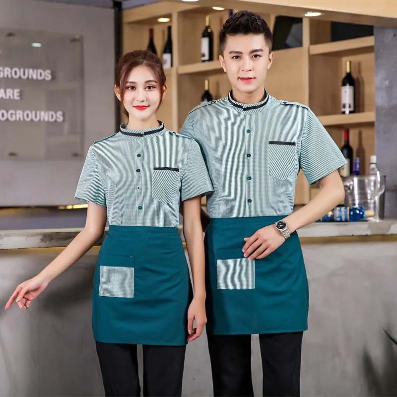 

Hot Pot Shop Overalls Women Waitress Short Sleeve Summer Uniform Jacket Catering Restaurant Waiter Breathable Work Wear H2241