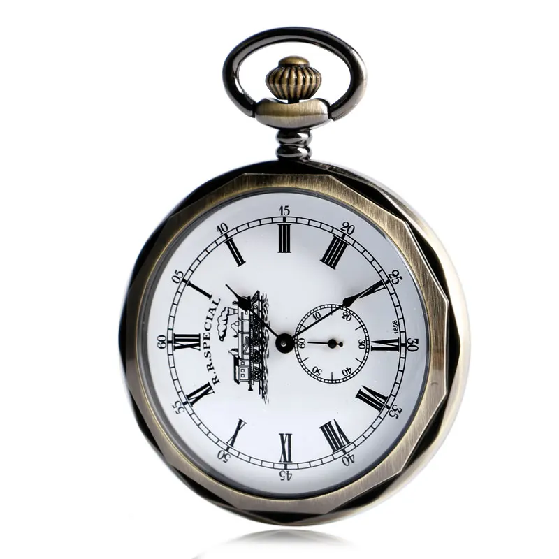 Steampunk Unique Seconds Small Dial Display Mechanical Pocket Watch Open Face Bronze Hand-winding Pendant Clock Birthday Gifts