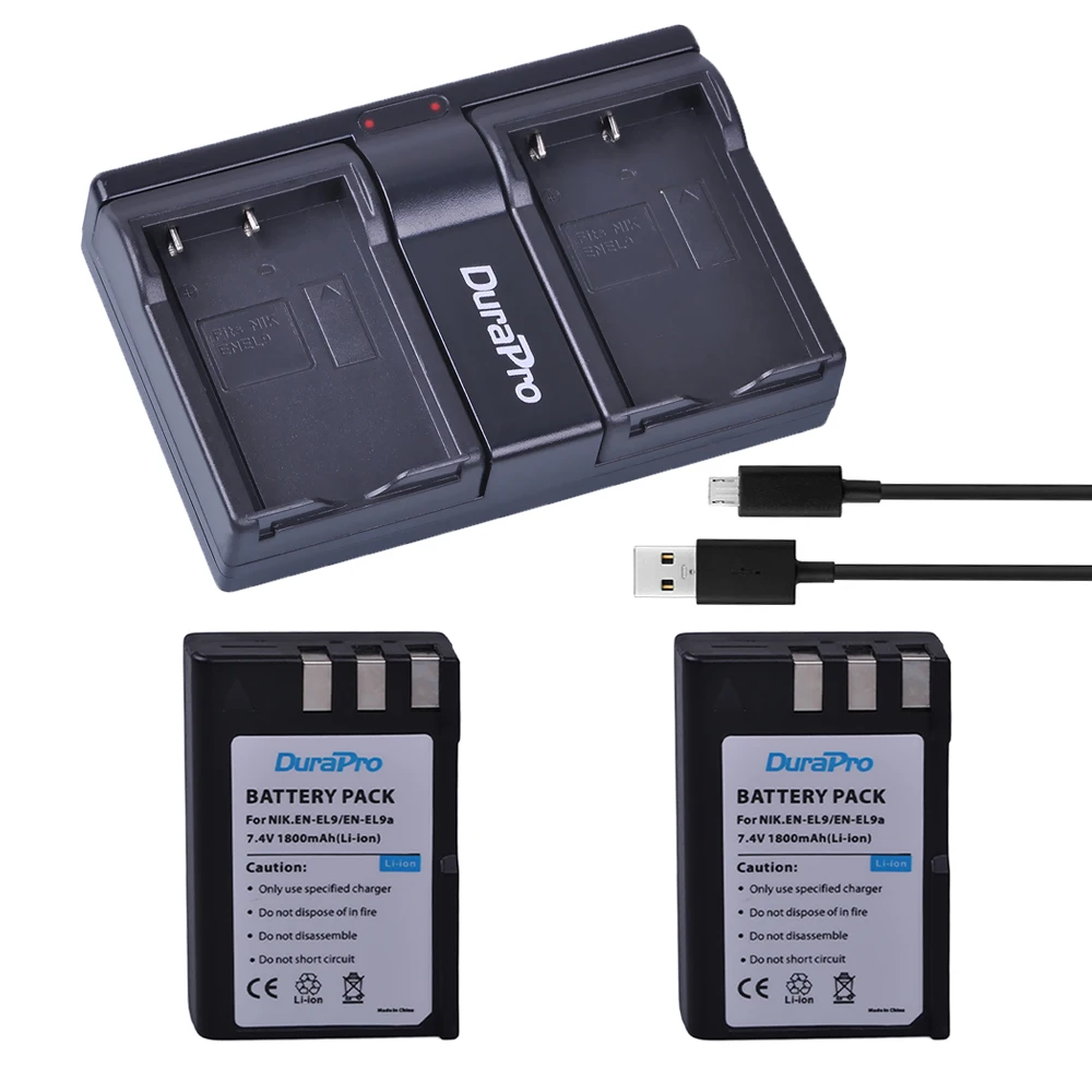 

DuraPro 2x 1800mAh EN-EL9 EN EL9 ENEL9 Rechargeable Camera Battery + USB Dual Charger For Nikon D40 D40X D60 D3000 D5000 Bateria