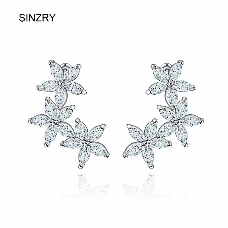 Brand new SINZRY  AAA cubic zircon five leaf flower classic design brilliant sweety stud earrings for women