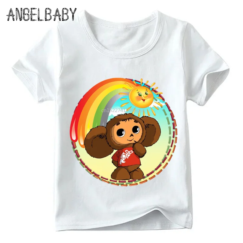 Children Russian Cartoon Cheburashka Print Funny T shirt Baby Boys/Girls Summer Chebu Russia Tops Kids Casual Clothes,ooo5167