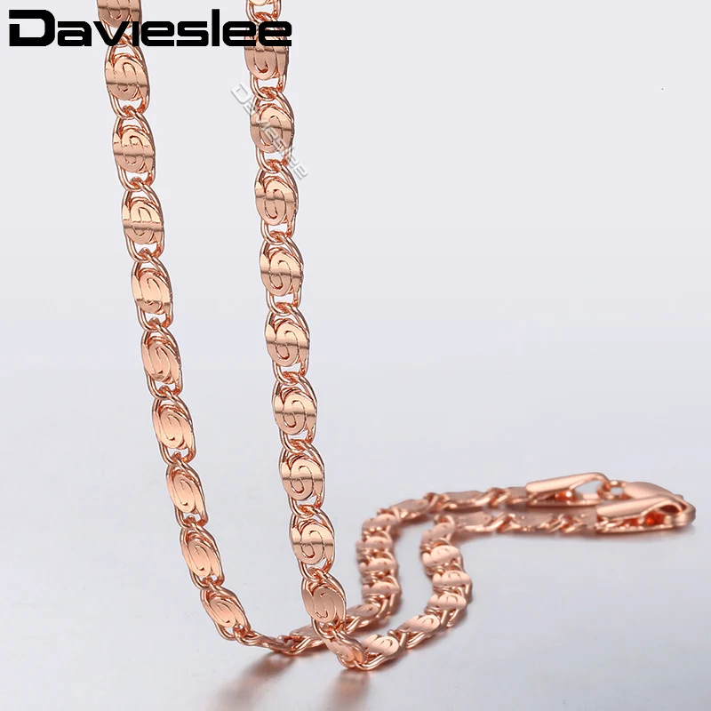 Davieslee Womens Necklace Chain for Women Snail Link Rose Yellow Gold Color Mens Womens Chains Necklaces Jewelry 4mm DLGN283