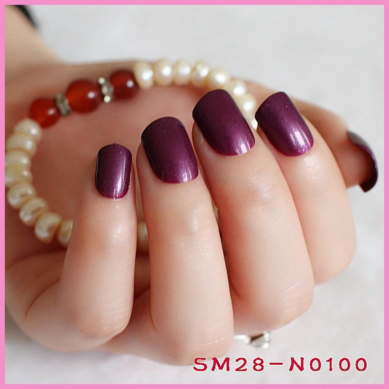 24 Hot Nail Refined Sugar Lovely Colors Fake Nails Middle Paragraph Shiny Glitter Red Purple N0100