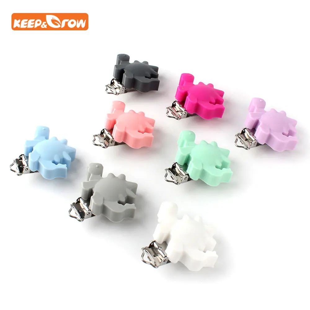 Keep&grow 1Pc Dinosaur Shaped Pacifier Clip Silicone Bead Baby Clip Teething Accessories Clip Clasps Toy DIY Pacifier Chain Tool