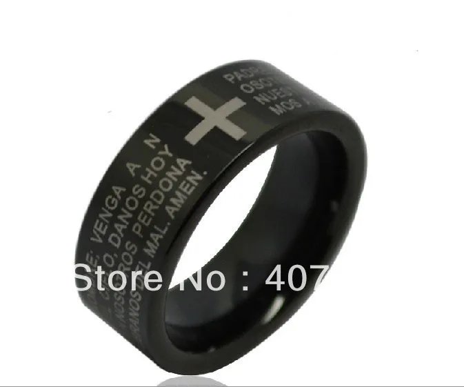 

YGK 8mm Black Pipe Classical Religious Holy Bible Design 100% Pure Tungsten Ring for Men and Woman Party