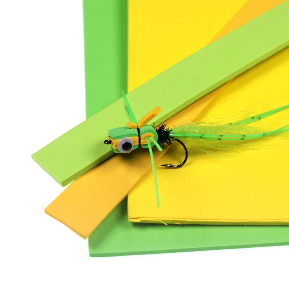 Bimoo 2pcs 3mm Colored EVA Foam Paper Fly Tying Foam Paper Material for Grass Hopper Foam Popper Carp Bugs etc.