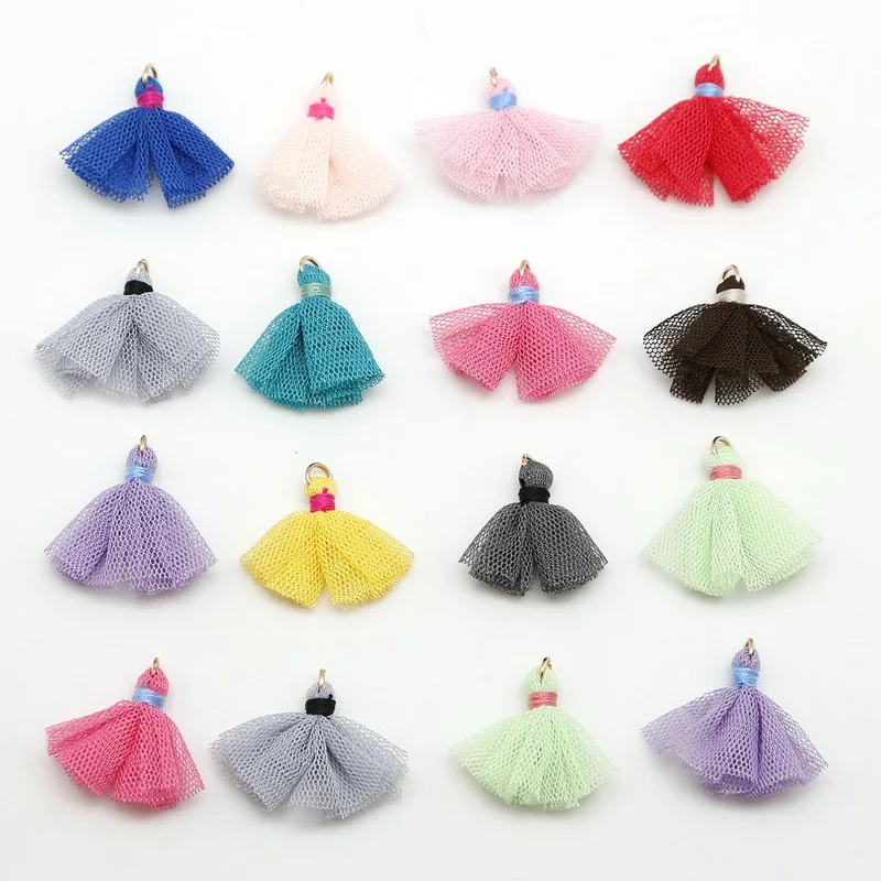 

30mm Fabric Tassels Silk Charms Pendant silk Satin tassels for Earring Findings jewelry making DIY Materials 4pcs