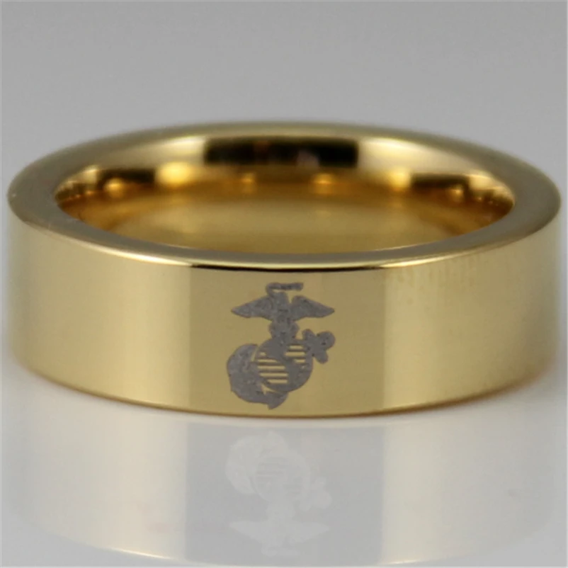 

YGK JEWELRY 6MM Golden Pipe US Military USMC Design New Men's Tungsten Comfort Fit Ring