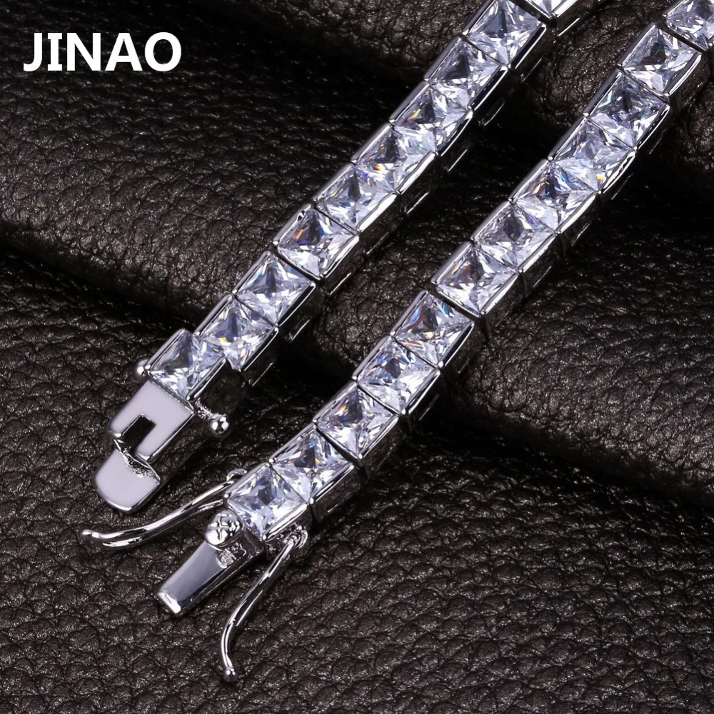 JINAO 1 Row 6mm Hip Hop Bracelet Gold Color Plated Micro Pave AAA Cubic Zirconia Iced Out Bling Box Chain Bracelet Men\'s Gift