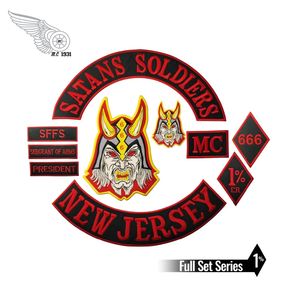 SATANS SOLDIERS NEW JERSEY motocykl haft żelazko na niestandardowej naszywce 38cm duża aplikacja odzieżowa