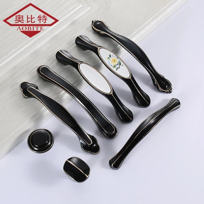 AOBITE European Bronze Ceramic Cabinet Handles Antique Single Hole Drawer Knobs Wardrobe Door Furniture Handle 6031