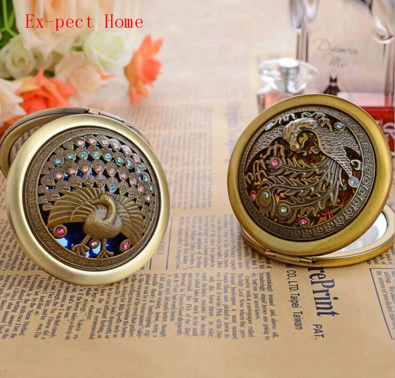 

Wedding gifts Vintage Peacock Flower Butterfly Metal Pocket Mirror Folding Makeup Cosmetic Mirrors Personalized Gift engraved