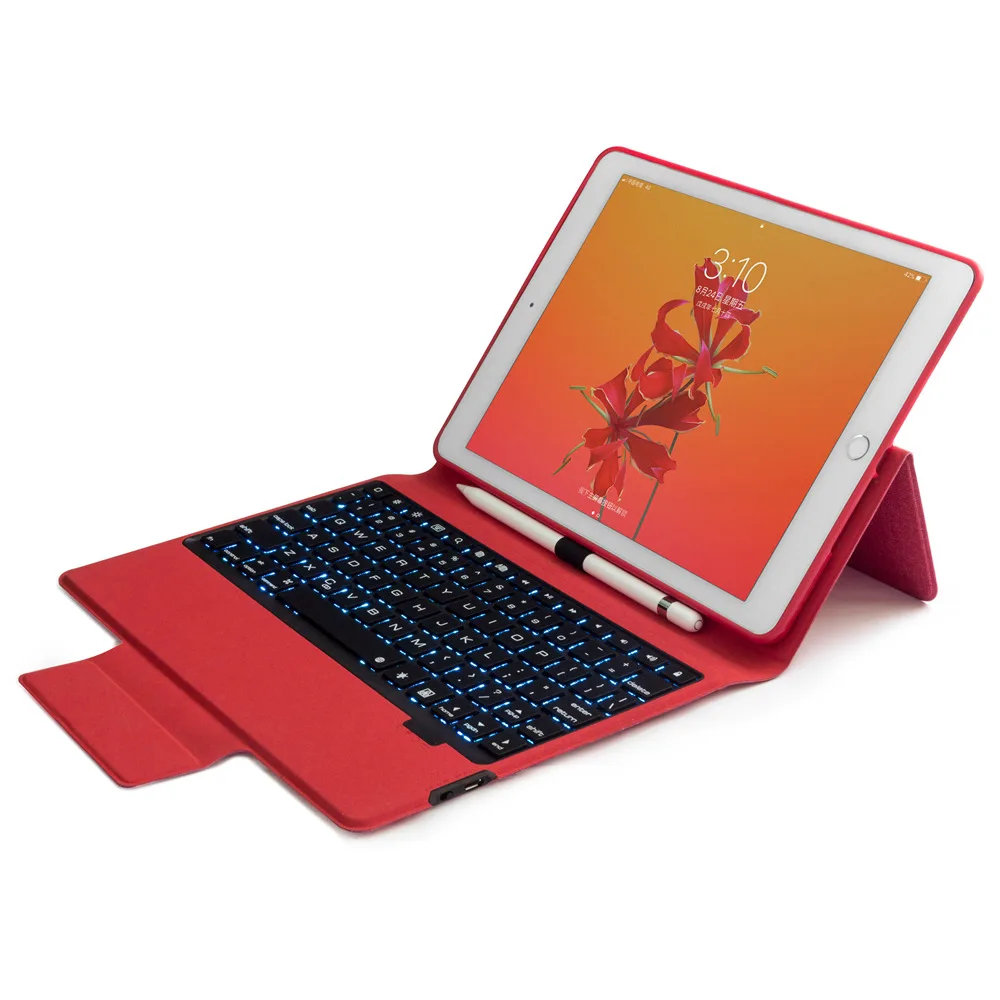 

For iPad 9.7 2018 Smart Wireless Bluetooth Russian/Spanish Keyboard Case Cover Build-in Pencil Holder With 7 Color LED Backlight