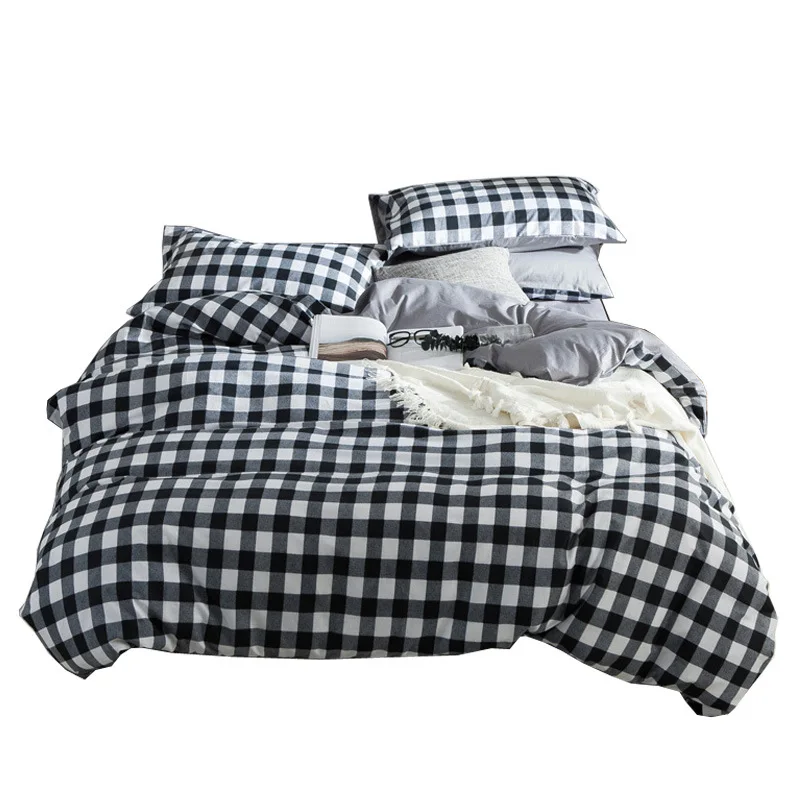 

BEST luxury black and white squares Duvet Cover flat bed Sheets +Pillowcase King Queen full Twin Bedding Set Bedding Set 3/4pcs