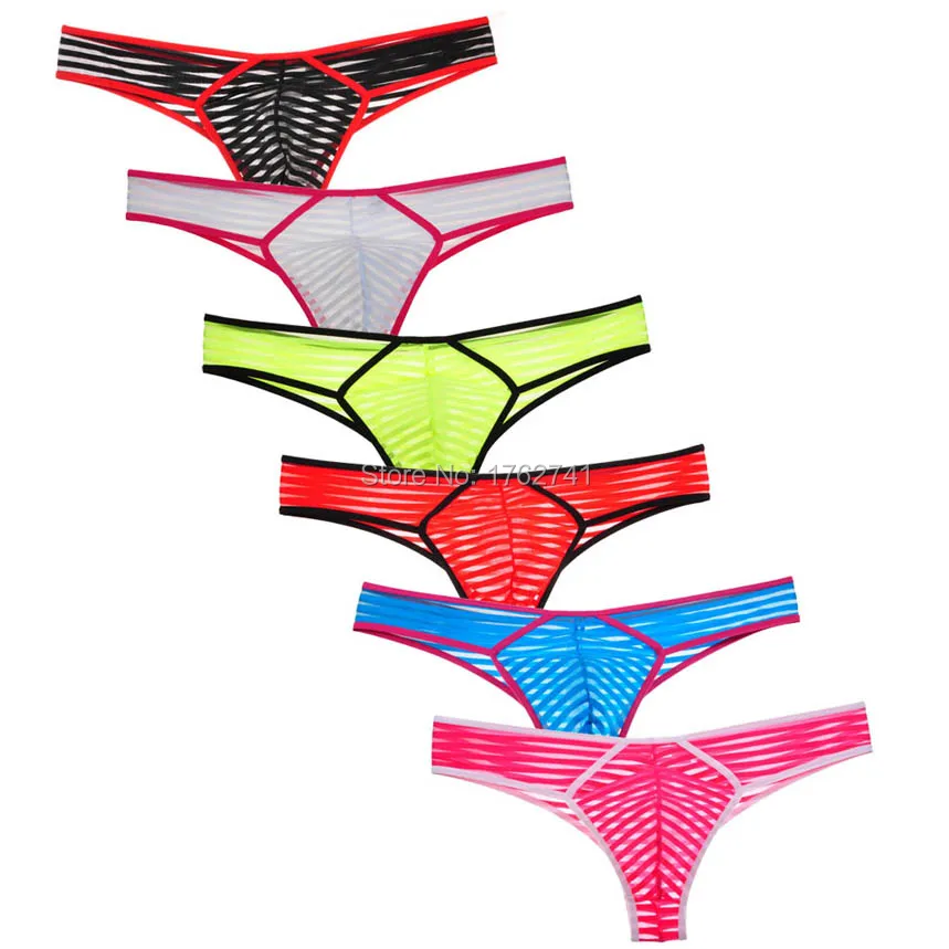 

Men's Breathable See-Through Striped Mesh Sexy Lingerie Bikini Briefs Pouch Spandex Stretch Hip Underwear