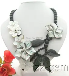 YH@CS Onyx&Shell Flower Necklace-Onyx Toggle Clasp