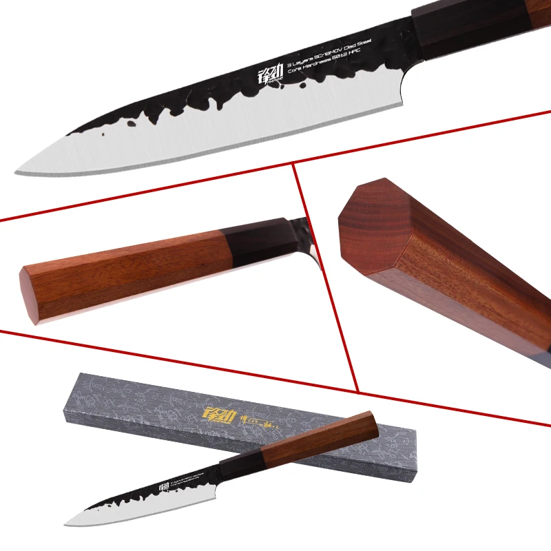 FINDKING 5 inch Clad Steel Japanese Professional Octagonal Handle Kitchen Fruit Knife Utility Knives