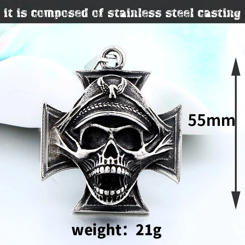 BEIER Dictator Skeleton Skull Vampire Chain 316L Stainless Steel Cross Pendant Necklace for Men Punk rock Jewelry BP8-438